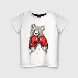 Футболка хлопковая детская Bear Boxing, цвет: белый