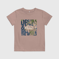 Футболка хлопковая детская Drum & Bass: The World, цвет: пыльно-розовый