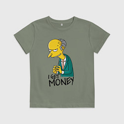 Футболка хлопковая детская Mr. Burns: I get money, цвет: авокадо