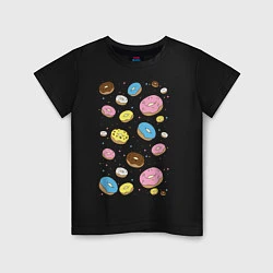 Футболка хлопковая детская Пончики, цвет: черный