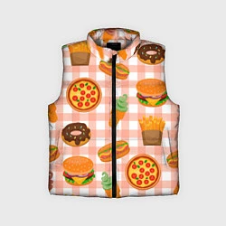 Детский жилет PIZZA DONUT BURGER FRIES ICE CREAM pattern, цвет: 3D-светло-серый