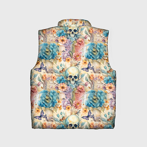 Детский жилет Череп в цветах с бабочками узор / 3D-Светло-серый – фото 2
