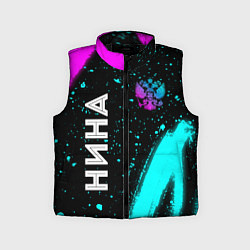 Детский жилет Нина и неоновый герб России вертикально, цвет: 3D-черный