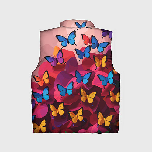 Детский жилет Разноцветные бабочки - розовые цветы / 3D-Светло-серый – фото 2