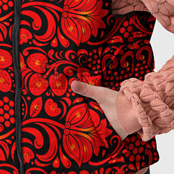 Детский жилет Хохломская роспись красные цветы и ягоды на чёрном, цвет: 3D-светло-серый — фото 2