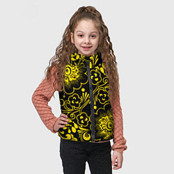 Детский жилет Хохломская роспись золотые цветы на чёроном фоне, цвет: 3D-черный — фото 2