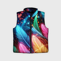 Детский жилет Яркие красочные неоновые перья, цвет: 3D-черный