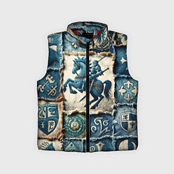 Детский жилет Рыцарь на пэчворк дениме, цвет: 3D-красный