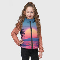 Детский жилет Пальмы на шахматном полу с видом на закат, цвет: 3D-красный — фото 2