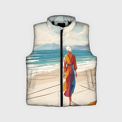 Детский жилет Летний пейзаж с женщиной на пляже, цвет: 3D-черный