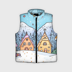 Детский жилет Новогодние рисованные домики, цвет: 3D-светло-серый