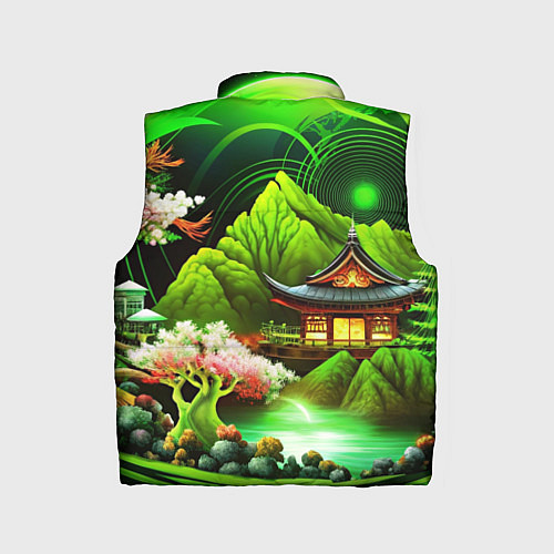 Детский жилет Природа Японии в зеленых цветах / 3D-Светло-серый – фото 2