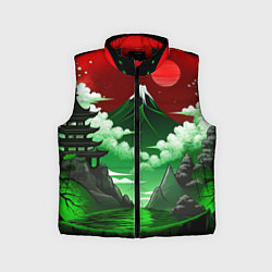 Детский жилет Япония красно-зеленая природа, цвет: 3D-черный