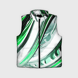 Детский жилет Волнистая бело-зелёная абстракция, цвет: 3D-светло-серый