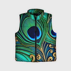 Детский жилет Зеленые перья павлина, цвет: 3D-черный
