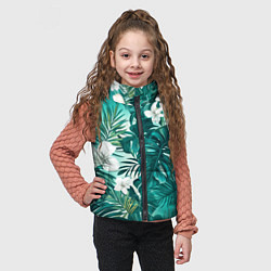 Детский жилет Цветы и пальмовые листья - тропический паттерн, цвет: 3D-черный — фото 2