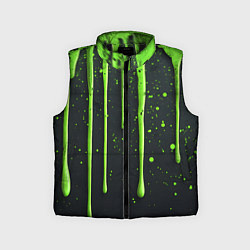 Детский жилет Зеленая краска стекающая на черном фоне, цвет: 3D-черный