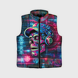 Детский жилет Кибер чувак череп на фоне граффити - нейроарт, цвет: 3D-черный