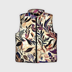 Детский жилет Цветочный светло-коричневый с листьями, цвет: 3D-черный