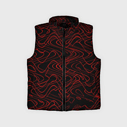 Детский жилет Чёрный с красными волнистыми линиями абстракция, цвет: 3D-черный
