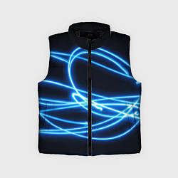 Детский жилет Неоновые голубые волны на черном фоне, цвет: 3D-черный