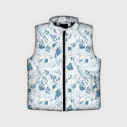 Детский жилет Мемфис синий с серым клетчатый геометрический узор, цвет: 3D-черный