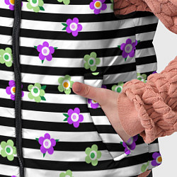 Детский жилет Фиолетовые зеленый цветы на черно белом полосатом, цвет: 3D-черный — фото 2