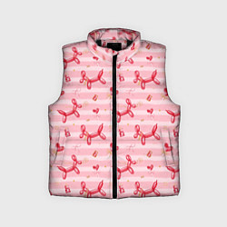 Детский жилет Красные шарики-собачки на розовых полосках, цвет: 3D-черный