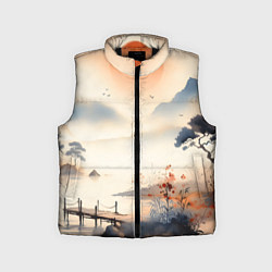 Детский жилет Таинственный Японский пейзаж - акварель, цвет: 3D-черный
