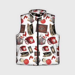 Детский жилет Неваляшка утюг ретро авоська петушок телефон, цвет: 3D-черный