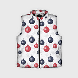 Детский жилет Синие и красные новогодние шары со снежинками, цвет: 3D-черный