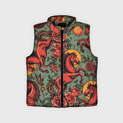 Детский жилет Красный конь и розы, цвет: 3D-черный