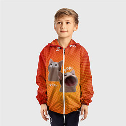 Ветровка с капюшоном детская Cat Pop Мем, цвет: 3D-белый — фото 2