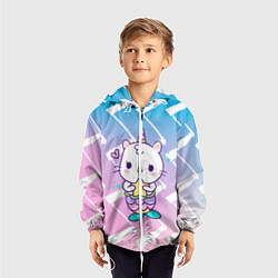 Ветровка с капюшоном детская Котик-рыбка-единорог, цвет: 3D-белый — фото 2