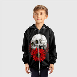 Ветровка с капюшоном детская Череп и Красный Цветок Skull, цвет: 3D-белый — фото 2