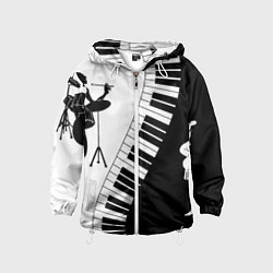 Ветровка с капюшоном детская Черно Белое пианино, цвет: 3D-белый