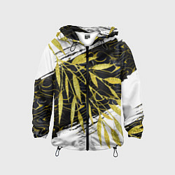 Ветровка с капюшоном детская Абстракция с золотыми листьями, цвет: 3D-черный