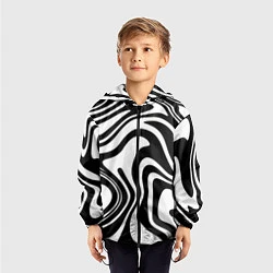 Ветровка с капюшоном детская Черно-белые полосы Black and white stripes, цвет: 3D-черный — фото 2