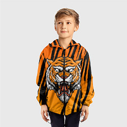 Ветровка с капюшоном детская Разгневанный тигр голова, цвет: 3D-черный — фото 2