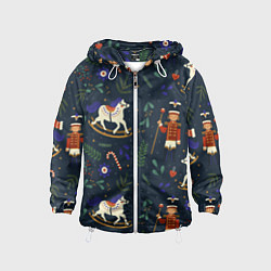 Ветровка с капюшоном детская Щелкунчик паттерн с лошадкой, цвет: 3D-белый