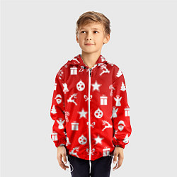 Ветровка с капюшоном детская Новогодний узор красный градиент, цвет: 3D-белый — фото 2