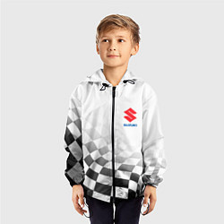Ветровка с капюшоном детская Suzuki, Сузуки Спорт, Финишный флаг, цвет: 3D-черный — фото 2