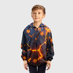 Ветровка с капюшоном детская НОВОГОДНИЕ ОГНЕННЫЕ 3D ПЛИТЫ FIRE NEON HEXAGON, цвет: 3D-черный — фото 2
