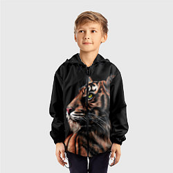 Ветровка с капюшоном детская Тигр в Темноте Взгляд Вверх, цвет: 3D-черный — фото 2
