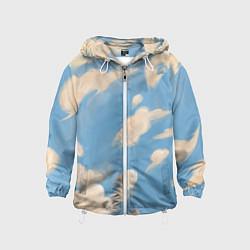 Ветровка с капюшоном детская Рисунок голубого неба с облаками маслом, цвет: 3D-белый