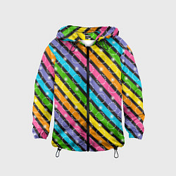 Ветровка с капюшоном детская Радужные полосы микс, цвет: 3D-черный