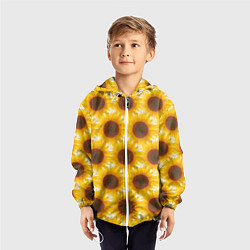 Ветровка с капюшоном детская Желтые подсолнухи паттерн, цвет: 3D-белый — фото 2