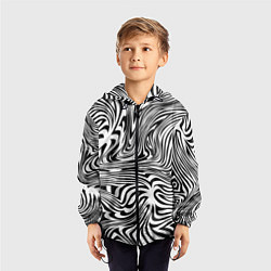 Ветровка с капюшоном детская Сумасшедшая зебра Абстрактный узор с извилистыми л, цвет: 3D-черный — фото 2