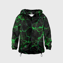 Ветровка с капюшоном детская Абстракция - Черно-зеленый фон - дым, цвет: 3D-черный