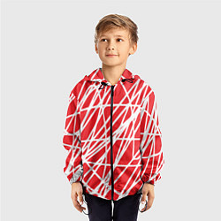 Ветровка с капюшоном детская Белые линии на красном фоне Абстракция, цвет: 3D-черный — фото 2